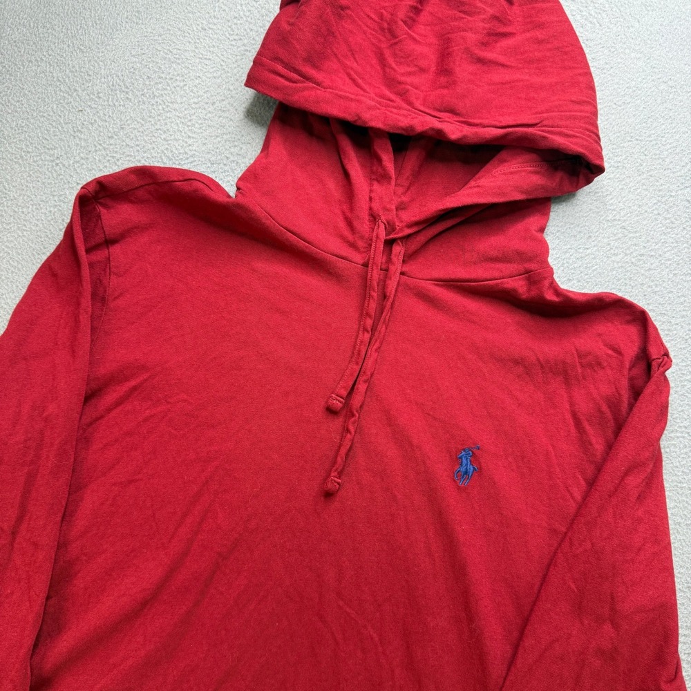 Polo Ralph Lauren Hooded T-Shirt Mens Small Red Cotton Long Sleeve Pony Logo